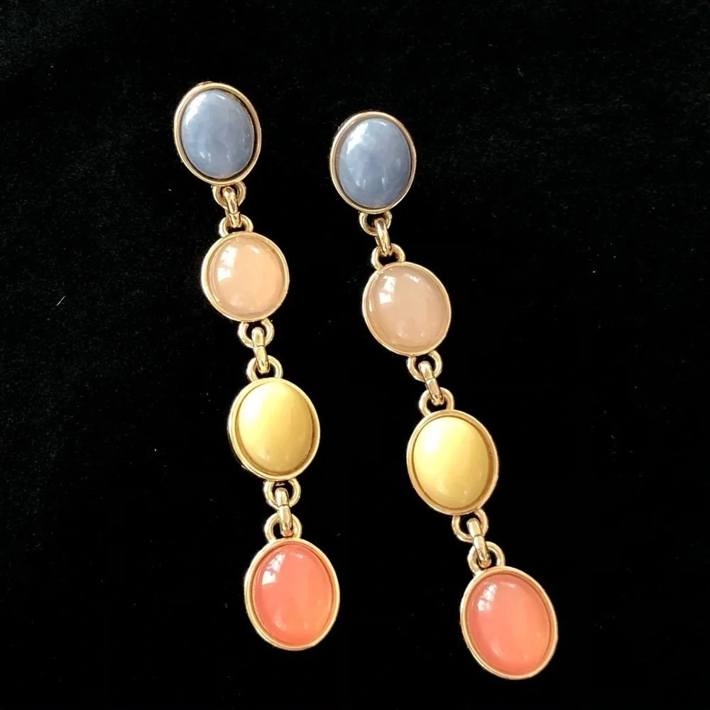 Jewelmint Gold Cabochon Pastel Dangle Earrings‎